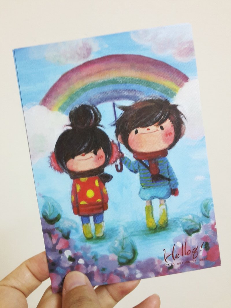 一起撑伞的雨天明信片 - 卡片/明信片 - 纸 蓝色