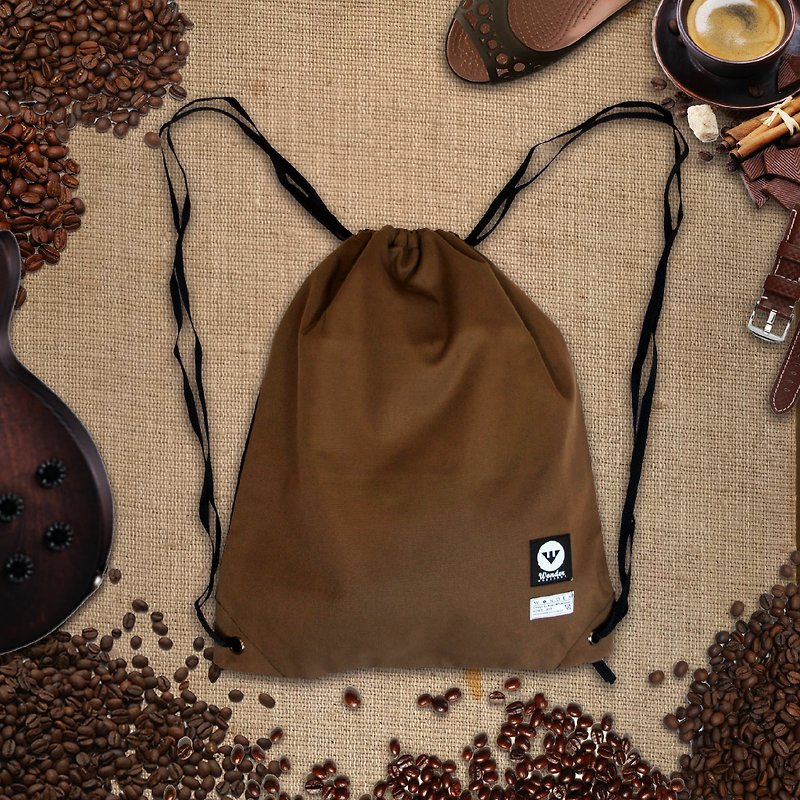 [Mellow Coffee] 浓厚咖啡褐 手工 帆布 束口袋 - 束口袋双肩包 - 其他材质 咖啡色
