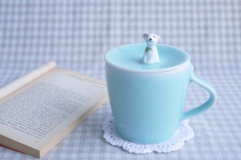 三浅陶瓷原创 阿呆—小狗茶杯咖啡盖杯 萌物创意礼品生日礼物杯子 - 茶具/茶杯 - 其他材质 绿色
