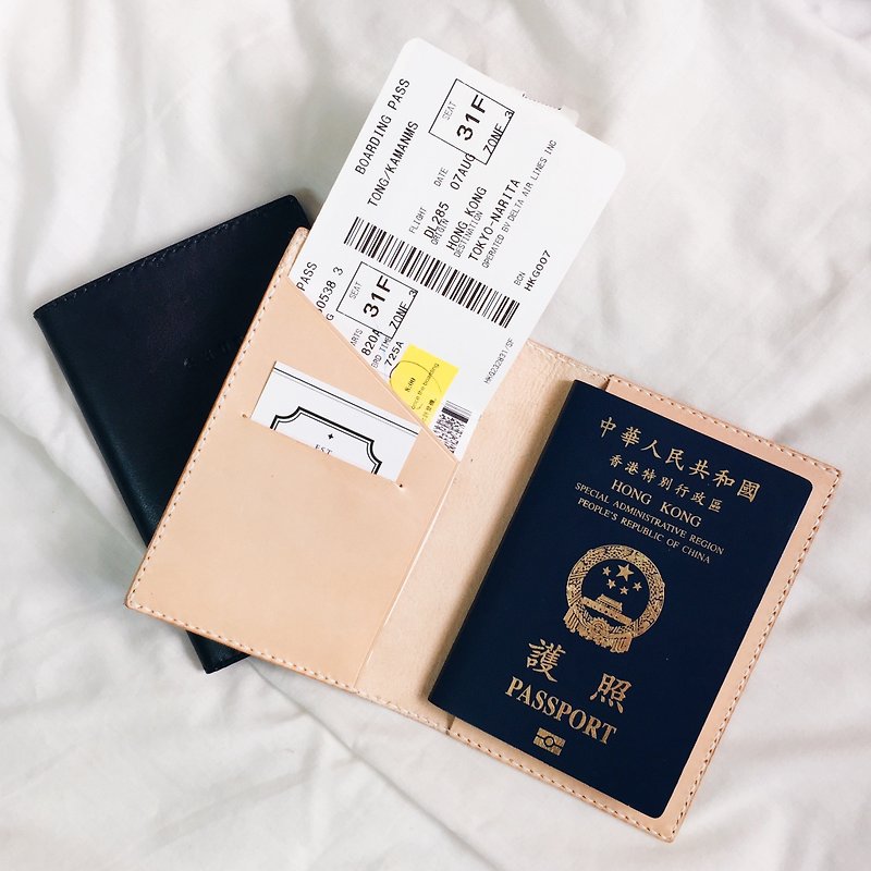 手工皮革护照夹 送印字 - 护照夹/护照套 - 真皮 黑色
