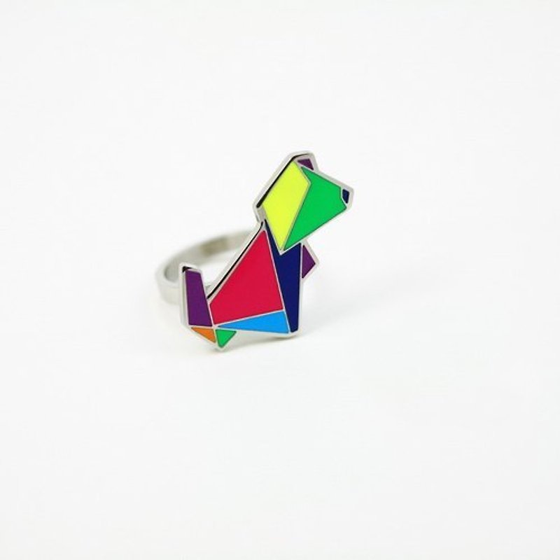 折纸艺术小狗戒指 - yyogurt - 戒指 - 其他金属 多色