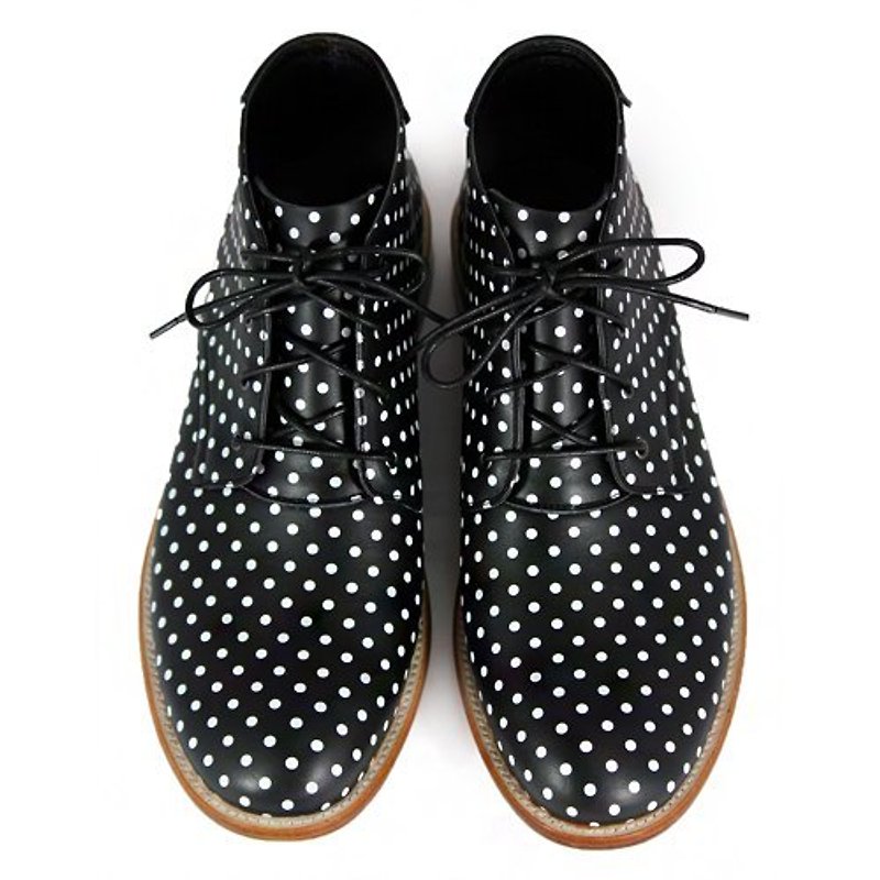 Sweet Violet M1123 Polka Dots leather Derby boots - 男款靴子 - 真皮 黑色