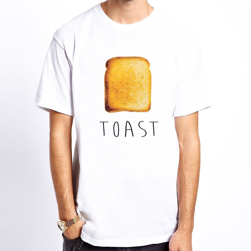 Toast短袖T恤-白色 吐司 面包 早餐 食物 奶油 设计 自创 品牌 早餐 - 男装上衣/T 恤 - 纸 白色