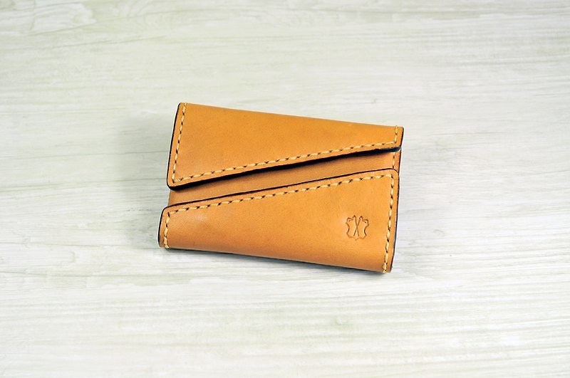 MICO 手缝皮革咭片盒 双开口设计 (浅茶) - 文件夹/资料夹 - 真皮 橘色