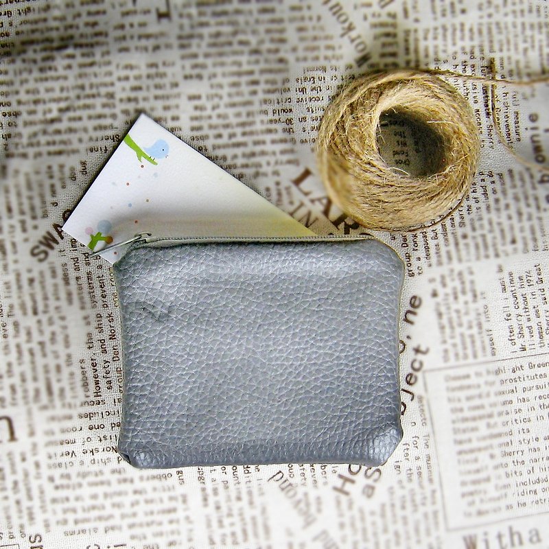 Silverbreeze 拉链收纳包 零钱包 卡片包  耳机袋 人造植物皮革 - 零钱包 - 真皮 灰色