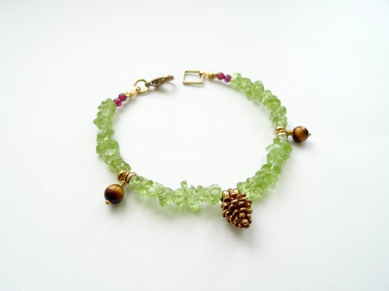 橄榄石 虎眼石 小松果 黄铜手链 | 丰收的季节 - 手链/手环 - 半宝石 绿色