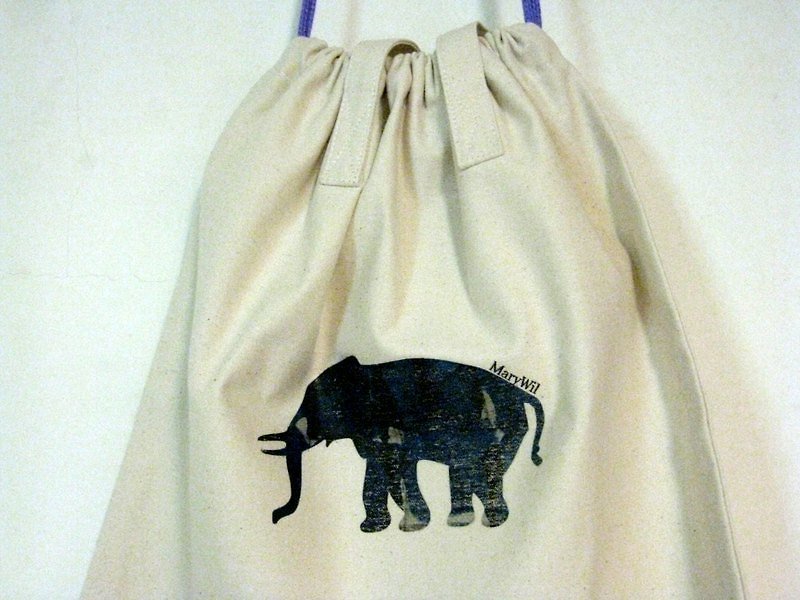 MaryWil小文青环保袋-束口肩背式蓝色大象 - 其他 - 其他材质 白色