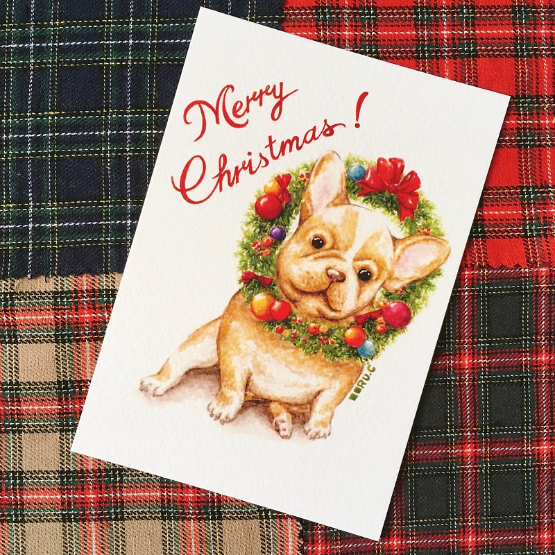 法国小斗犬 圣诞卡 明信片 - 卡片/明信片 - 纸 多色