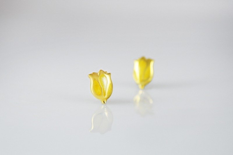 郁金香耳环-琥珀黄 - 耳环/耳夹 - 其他金属 黄色