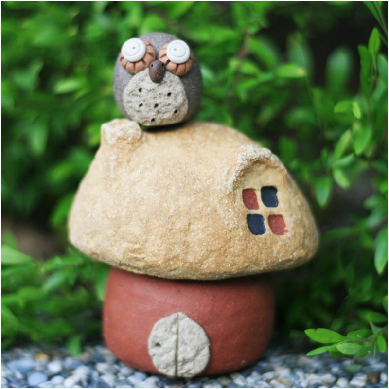 蘑菇村 超可爱陶手作蘑菇屋E (岩石黄色+红色),不含猫头鹰 - 花瓶/陶器 - 其他材质 