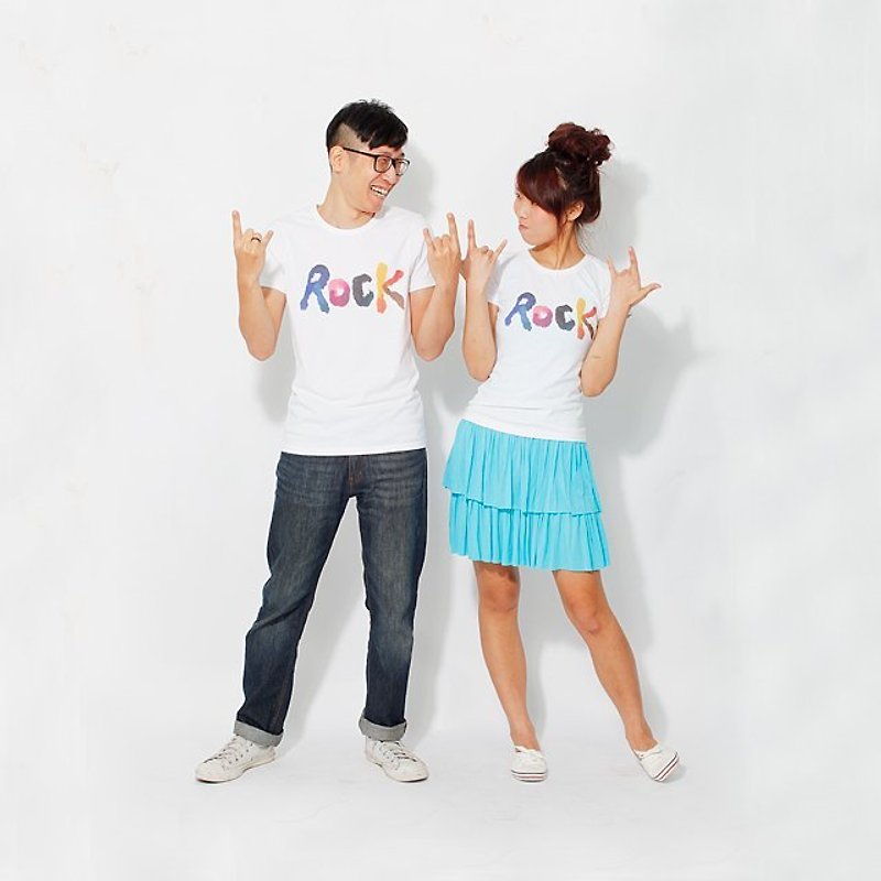 情人节礼物-夏日ROCK 甜蜜情人对T 情侶CP - 女装 T 恤 - 棉．麻 白色