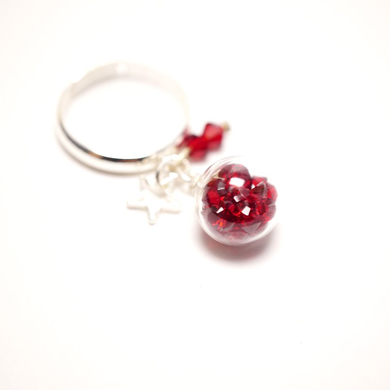 A Handmade 红色水晶吊饰玻璃球指环 - 戒指 - 玻璃 