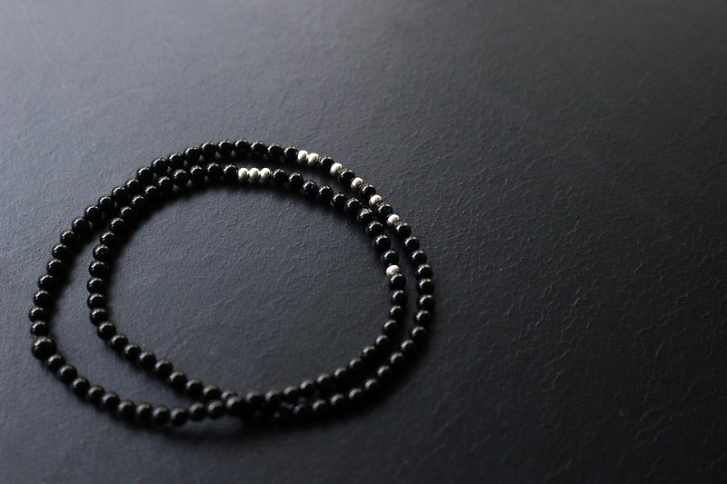 108 perles 黯晶/黑玛瑙与纯银双圈款 3mm - 手链/手环 - 其他材质 黑色