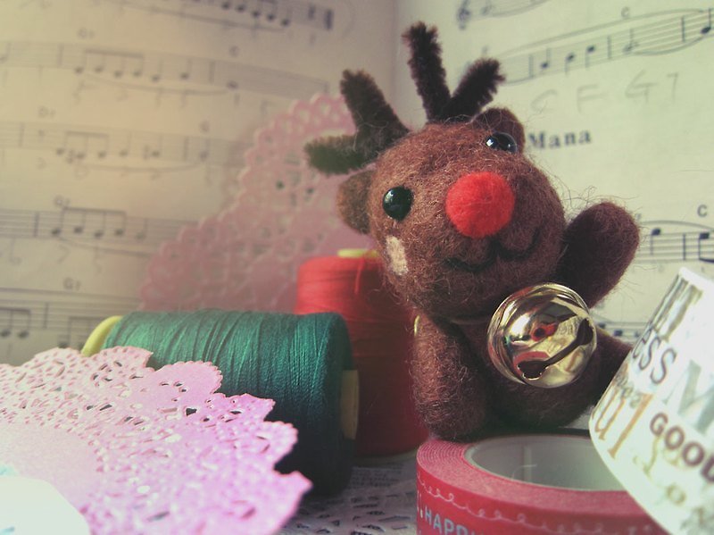 圣诞节手作 麋鹿-红鼻子鲁道夫 (关节可活动) roudolph the red-nosed reindeer 可制成项链 /包包吊饰/钥匙圈(3种功能) - 钥匙链/钥匙包 - 羊毛 咖啡色