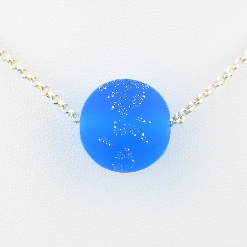 蓝色 星星 圆珠 手工 磨沙 玻璃 纯银项链 - 项链 - 玻璃 蓝色