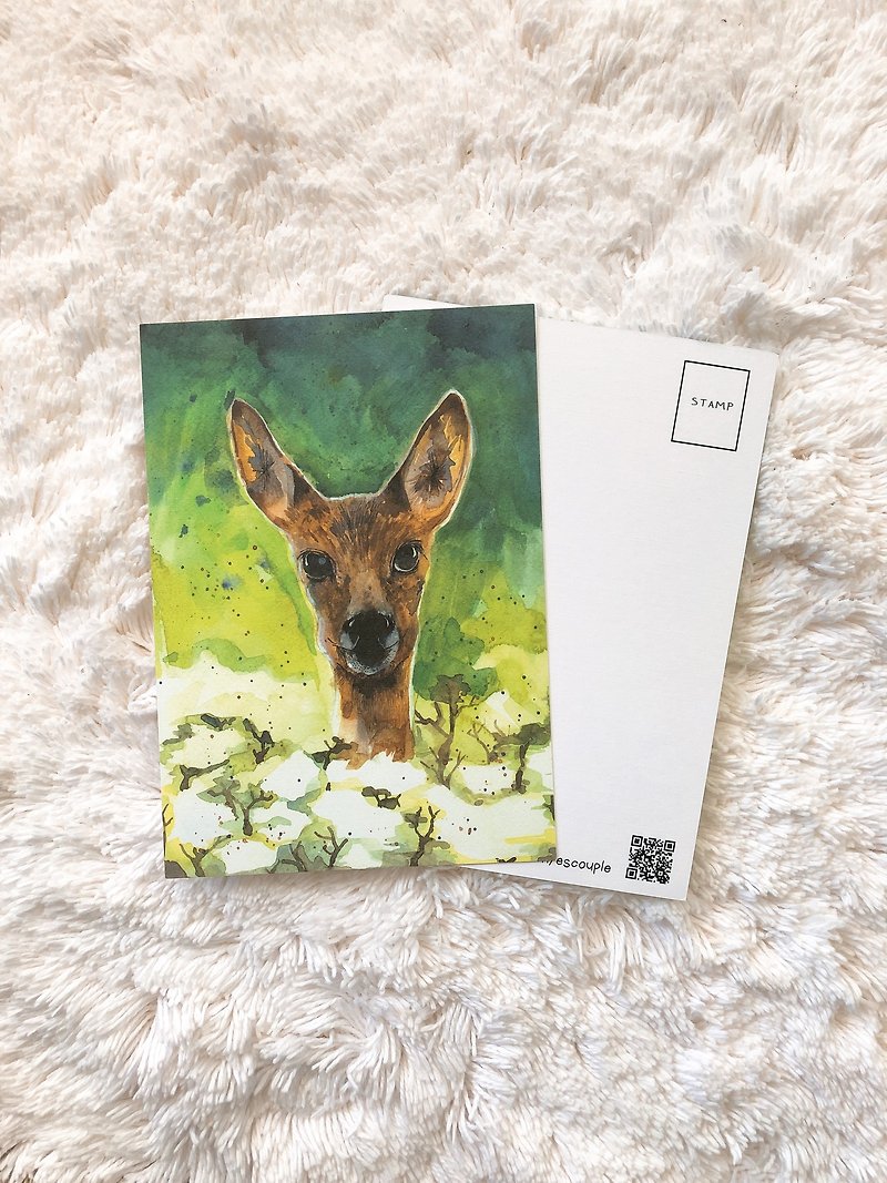 动物 明信片 草丛中的　鹿 - 卡片/明信片 - 纸 绿色