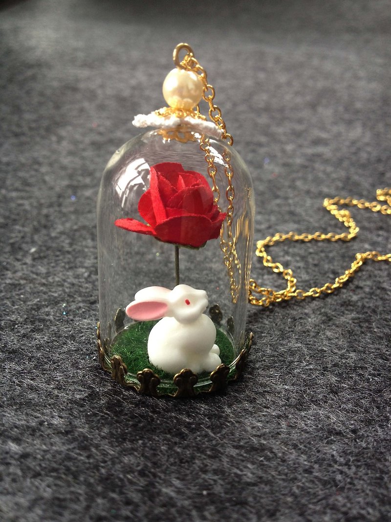 [imykaka] ♥ 森林Love & Peace 幸福 小兔子 玫瑰花玻璃球项链 - 项链 - 玻璃 红色