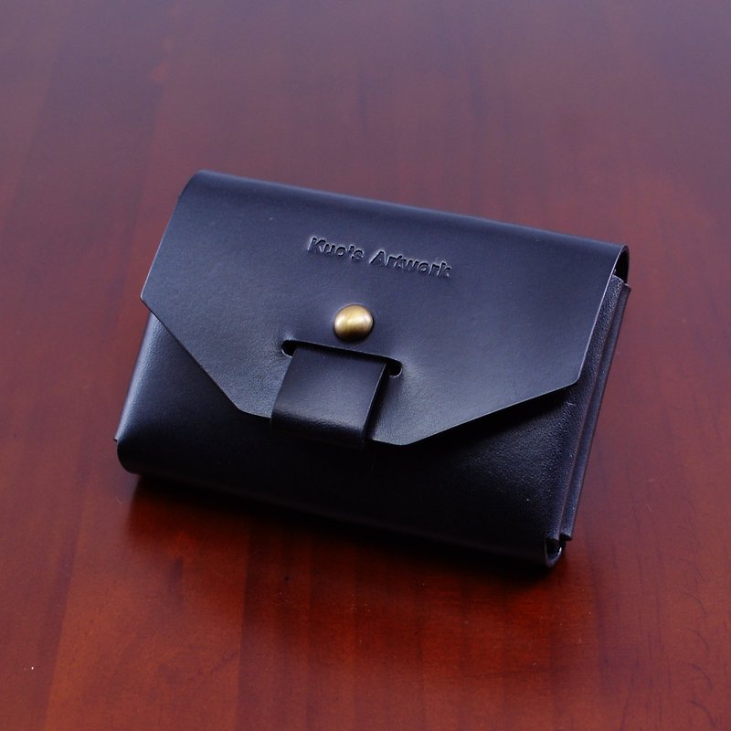 黑色植鞣革手缝个性双层名片夹 - 名片夹/名片盒 - 真皮 黑色