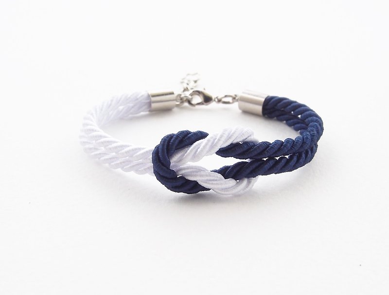 Navy blue / White knot rope bracelet - 手链/手环 - 其他材质 蓝色