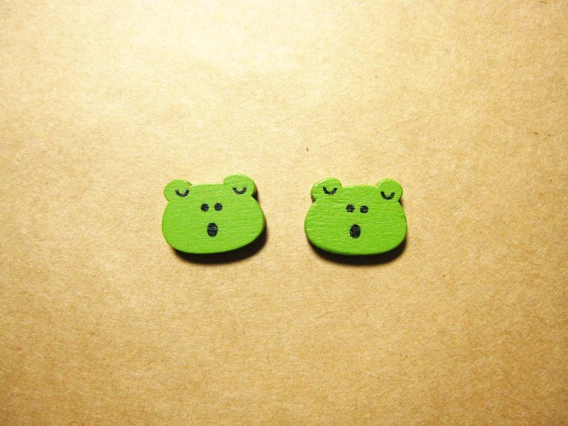 // 耳环：小青蛙唱歌 // - 耳环/耳夹 - 木头 绿色