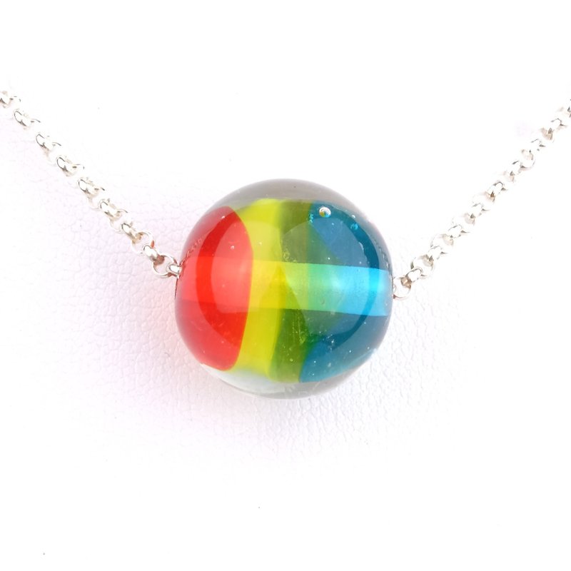 彩虹的天空 圆珠 手工 玻璃 纯银项链 - 项链 - 玻璃 多色