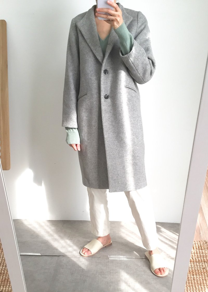 Jil Coat 灰色喀什米尔羊毛 中长版立领排扣大衣 可订作颜色 - 女装休闲/机能外套 - 羊毛 