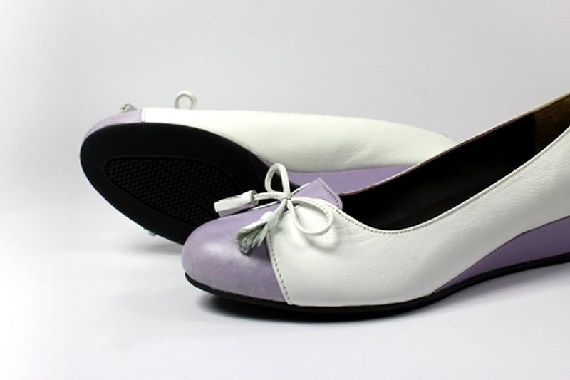 紫 甜美楔型跟鞋 - 高跟鞋 - 真皮 紫色