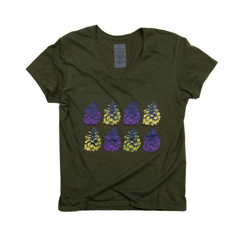 ユニセックス松ぼっくりイラストTシャツTcollector - 女装 T 恤 - 棉．麻 灰色