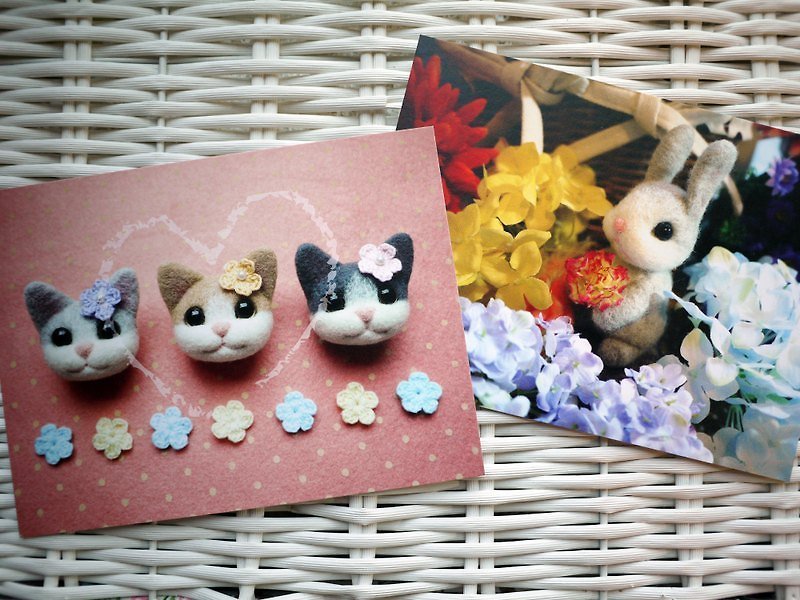 〔台湾免运费〕毛小孩～小猫小兔明信片／卡片 - 卡片/明信片 - 纸 粉红色