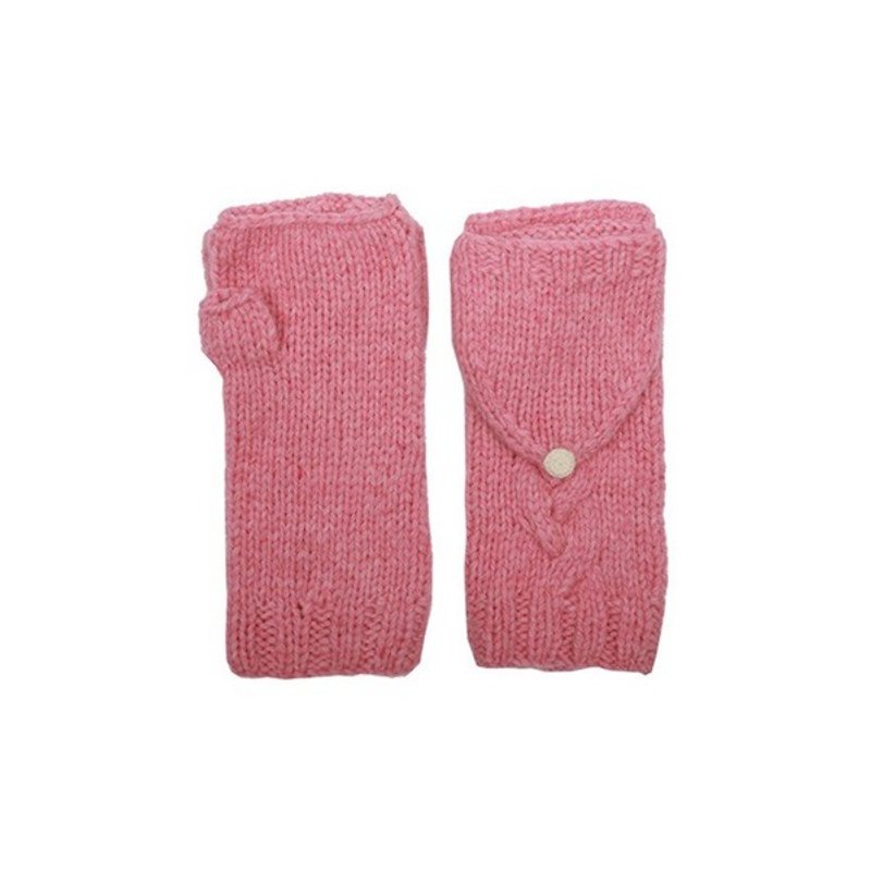 【限量】英国伦敦Lowie/手工编织/稚嫩羊毛无指反折手套/粉红色 - 手套 - 其他材质 粉红色