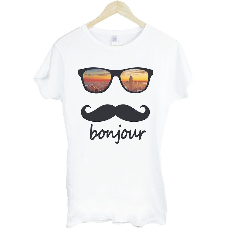 bonjour-New York女生短袖T恤-白色 纽约 NYC 美国 文青 文创 平价 时尚 设计 自创 时髦 圆 三角形 - 女装 T 恤 - 其他材质 白色