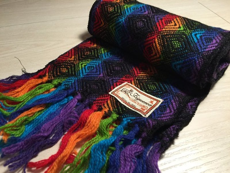 祕鲁手工菱形纹羊驼围巾-彩色黒 - 丝巾 - 其他材质 多色