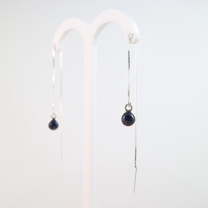 【ColorDay】青金石纯银耳链式耳环〈Lapis Lazuli Silver Earring〉 - 耳环/耳夹 - 宝石 蓝色