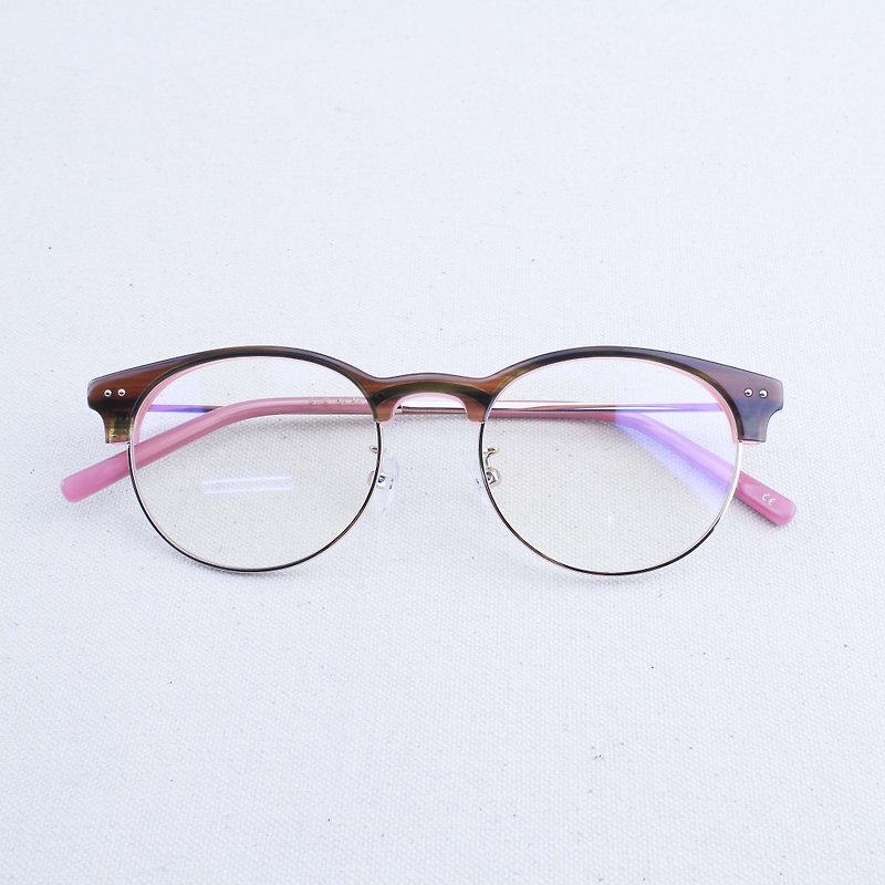 复古圆框 经典眉框 透明咖啡粉红镜框 眼镜 - 眼镜/眼镜框 - 塑料 咖啡色