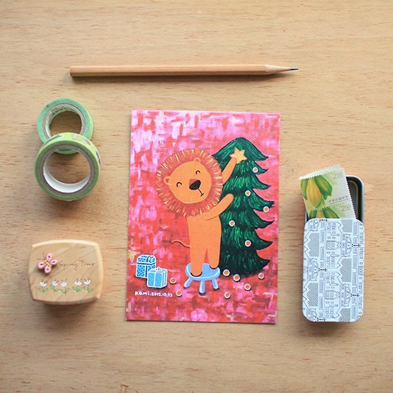 明信片 ∣ 布置圣诞树的狮子 - 卡片/明信片 - 纸 多色