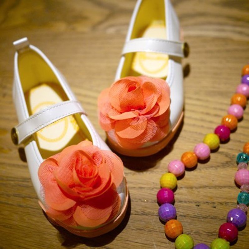 Grace 珍珠白粉橘花娃娃鞋 20号(零码特价，仅接受退货) - 童装鞋 - 其他材质 白色