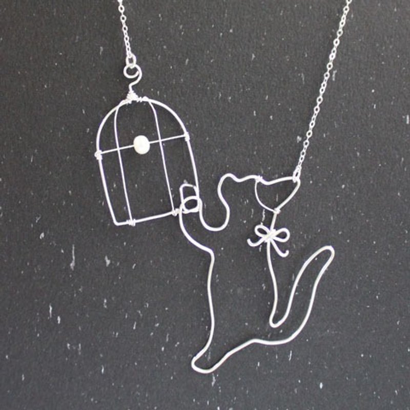 猫与雀笼纯银淡水珍珠项链 - 项链 - 其他金属 银色