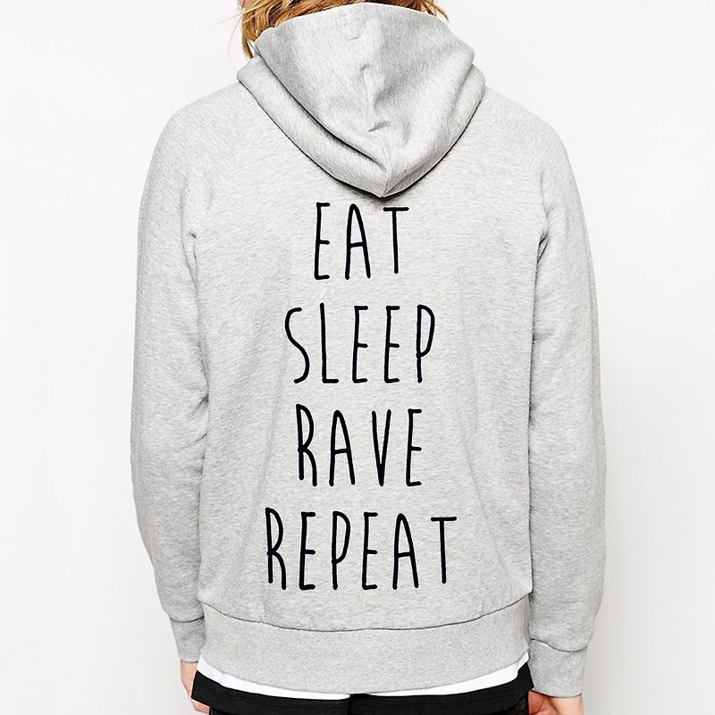 EAT SLEEP RAVE REPEAT拉链连帽外套-灰色 文青 艺术 设计 时髦 文字 时尚 - 中性连帽卫衣/T 恤 - 其他材质 灰色