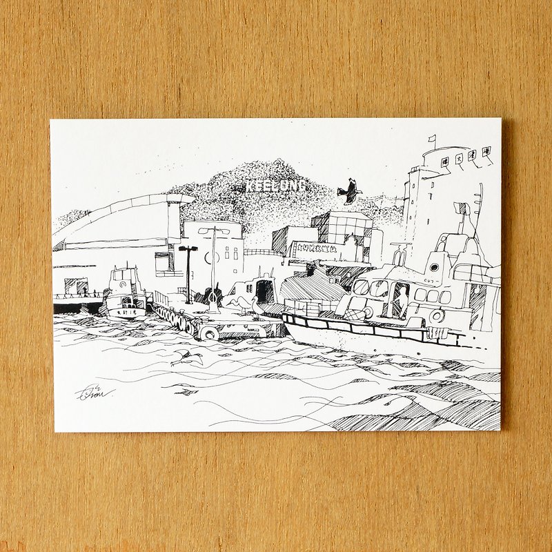 【一色】系列手绘风景明信片‘台湾 · 基隆港’ - 卡片/明信片 - 纸 黑色