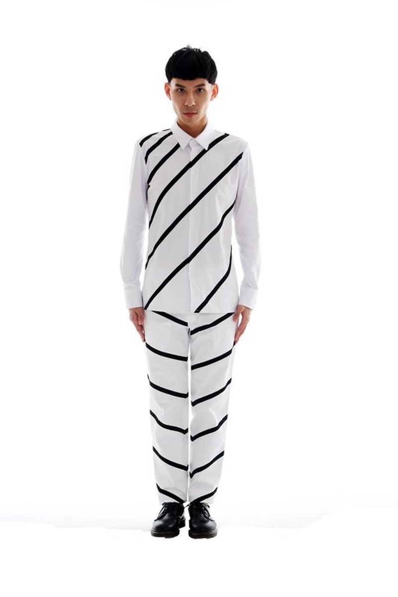 Sevenfold 2013 A/W Ramp gradient line shirt 渐层线条衬衫 - 男装衬衫 - 棉．麻 白色