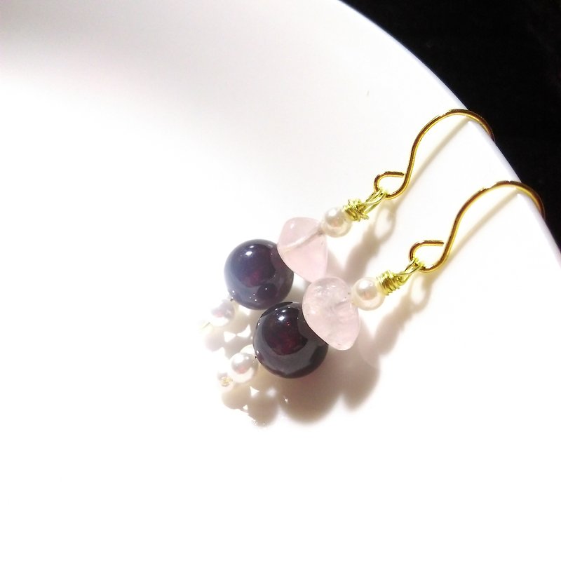 【LeRoseArts】Natural Beauté系列手制耳环 - 天然石素材 - 耳环/耳夹 - 宝石 红色