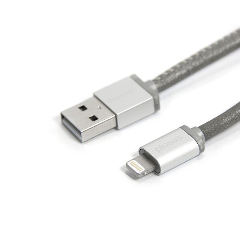 【福利品】PlusUs Lightning - USB时尚传输 1M 月光森林 - 充电宝/传输线 - 真皮 银色