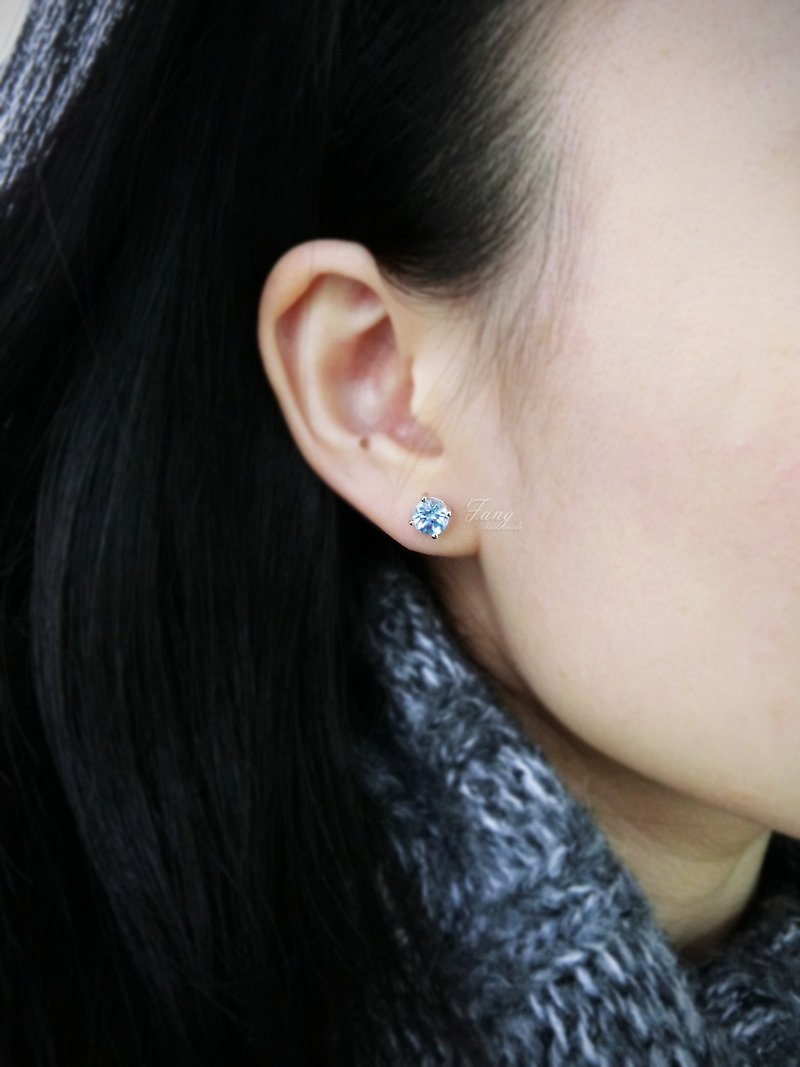 【拓帕石纯银耳环】 - 耳环/耳夹 - 宝石 蓝色