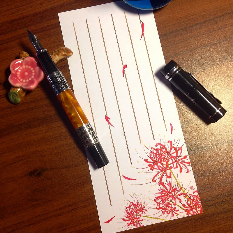 一笔花笺~墨水染画-曼珠沙华-(一包30张入) - 便条纸/标签贴 - 纸 红色