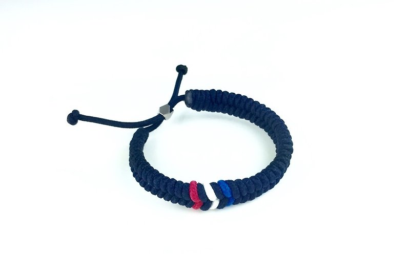 “深蓝红白蓝条纹编绳” - 手链/手环 - 棉．麻 蓝色