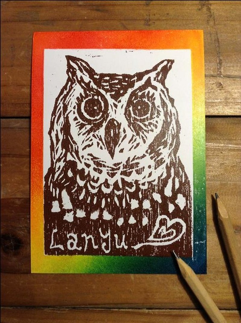 LANYU角鸮 （猫头鹰）手工版印明信片 - 海报/装饰画/版画 - 纸 多色