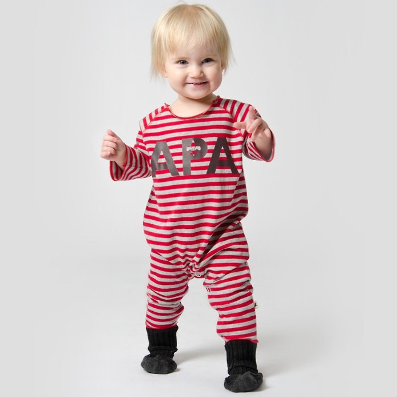【瑞典童装】有机棉包屁衣红6M至18M条纹 - 包屁衣/连体衣 - 棉．麻 红色