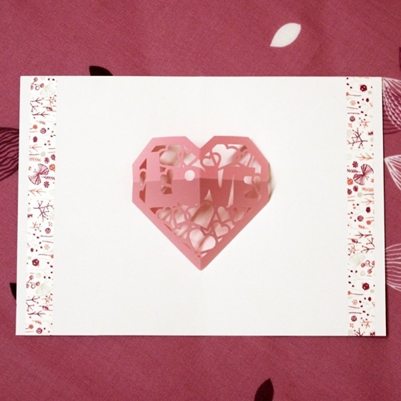 立体纸雕情人卡-Love角锥 - 卡片/明信片 - 纸 粉红色