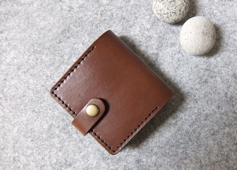手工皮件设计 铜扣式真皮Mini零钱包 深木色 - 零钱包 - 真皮 多色