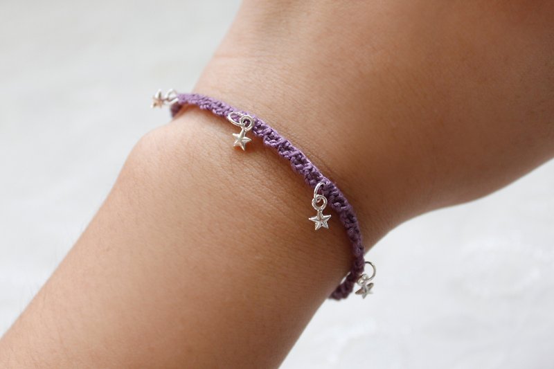 纯银。闪闪小星星。编织手链 - 手链/手环 - 棉．麻 紫色
